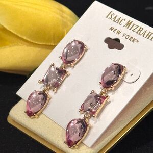 NWT Isaac Mizrahi Pink Geometric Crystal Drop Dangle Earrings 1.75"